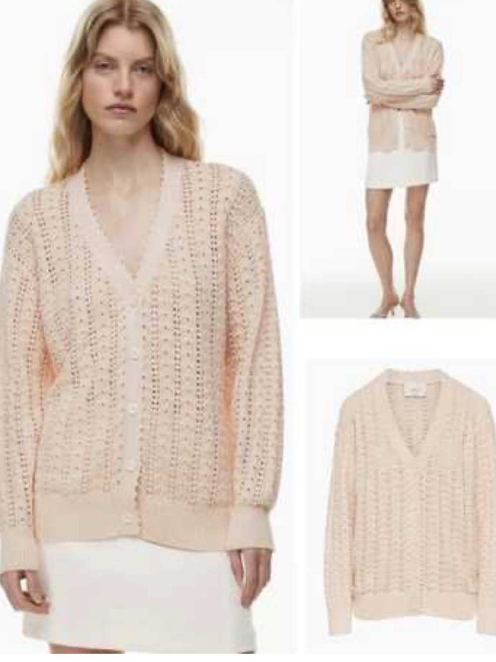wilfred reverence m Pink Openwork Button-Front Women's Sweater Cardigan